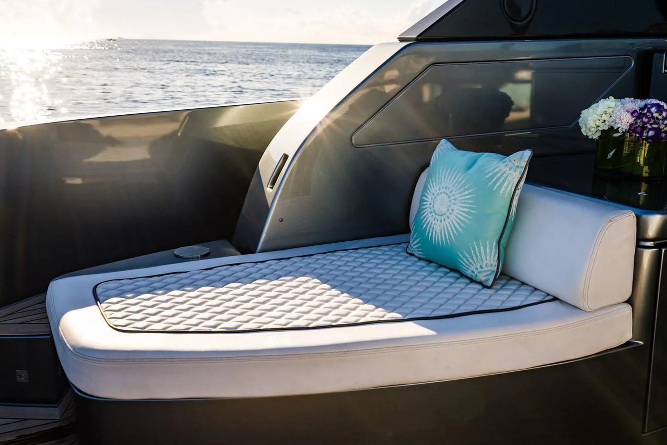 a car with a keyboard on the front seat aboard BABY PEARL Yacht for Sale