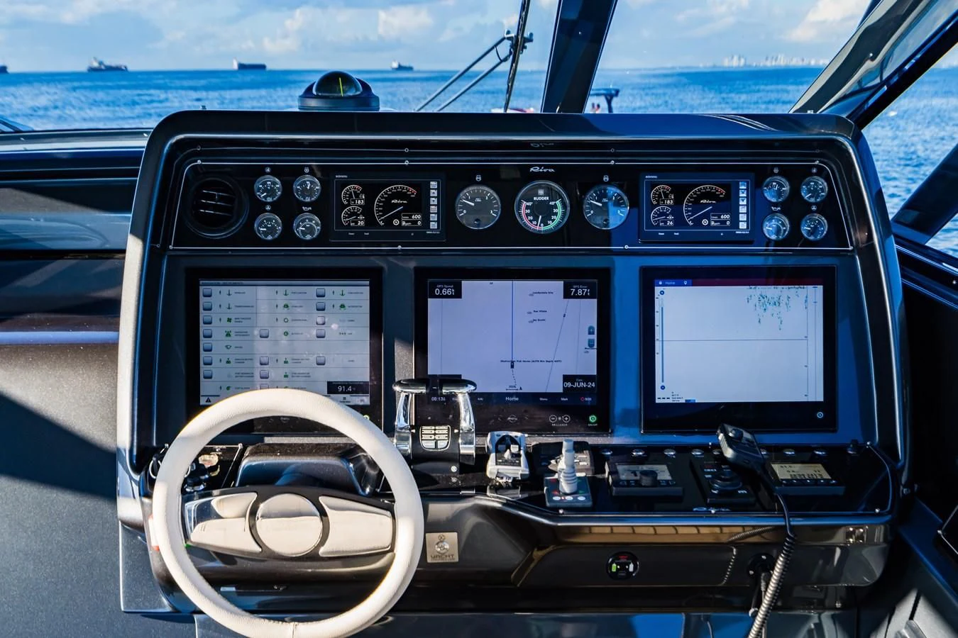 the inside of a car aboard BABY PEARL Yacht for Sale