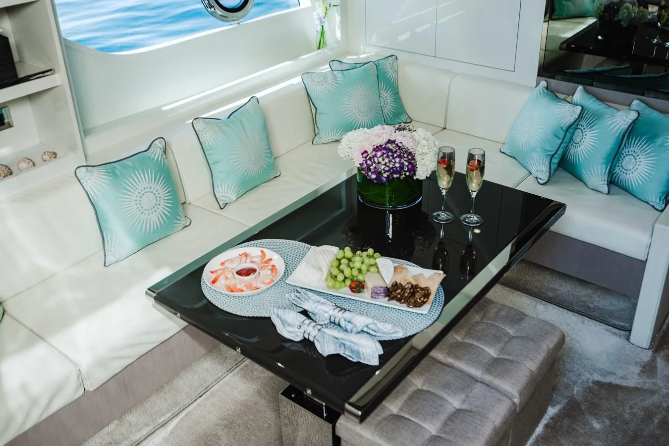a table with food on it aboard BABY PEARL Yacht for Sale