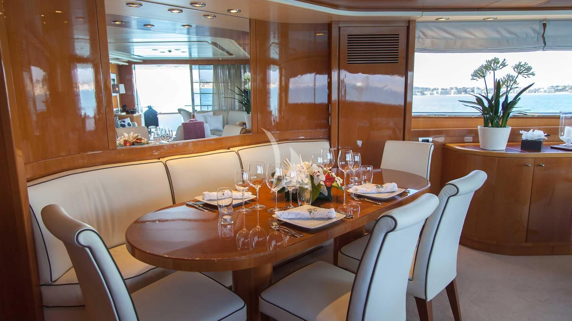 a table set for a dinner aboard SOLAL Yacht for Sale