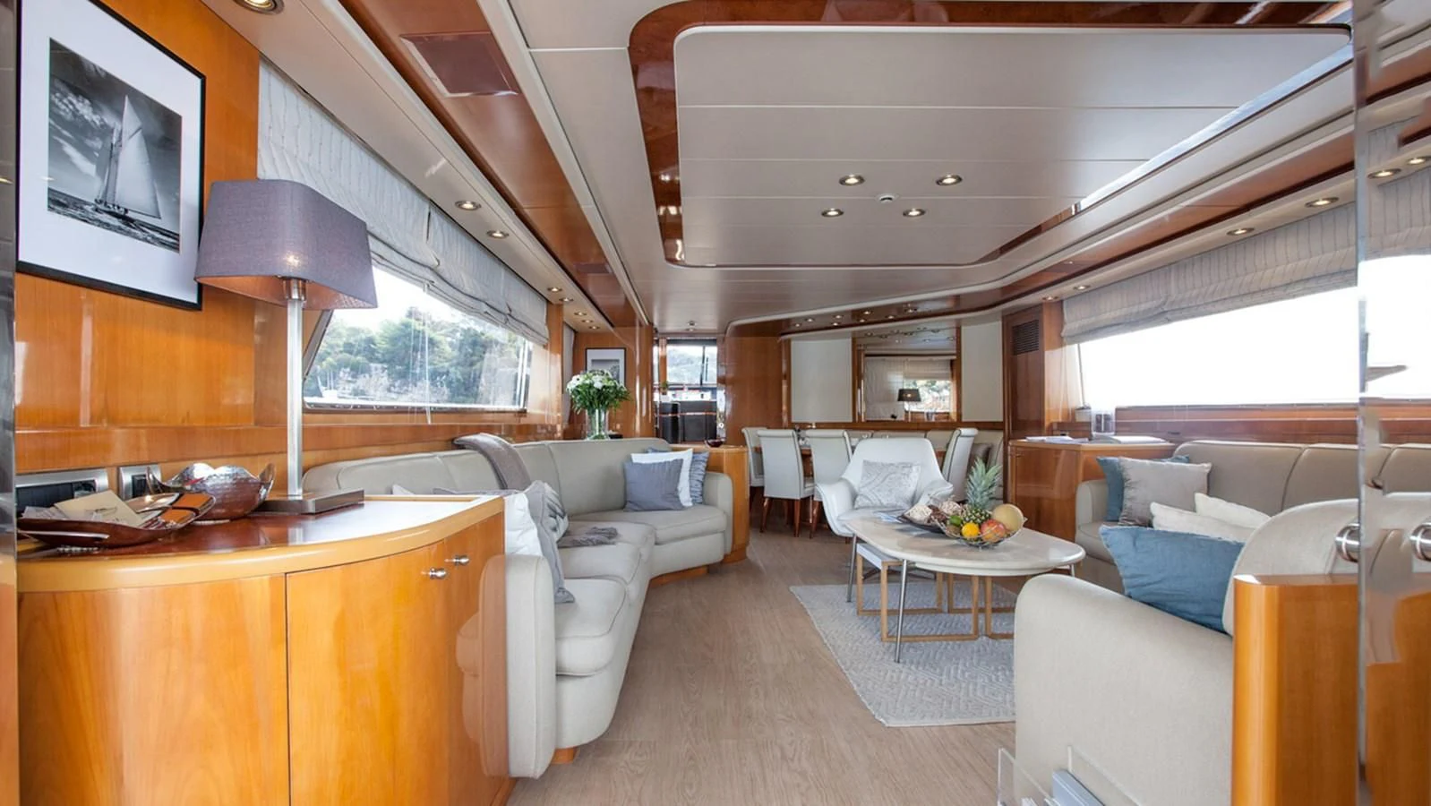 a living room with a large window aboard SOLAL Yacht for Sale