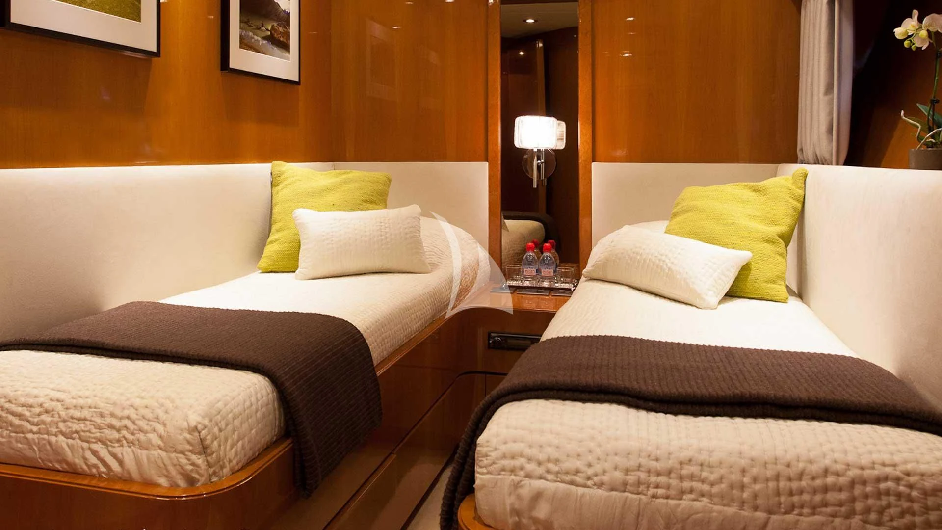 a room with two beds aboard SOLAL Yacht for Sale