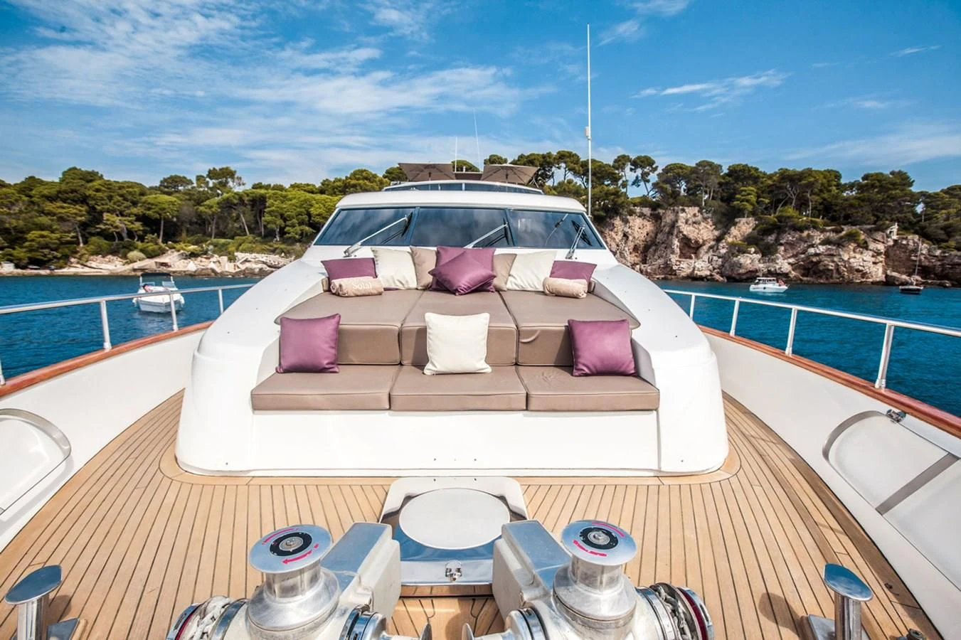 a bed on a deck aboard SOLAL Yacht for Sale