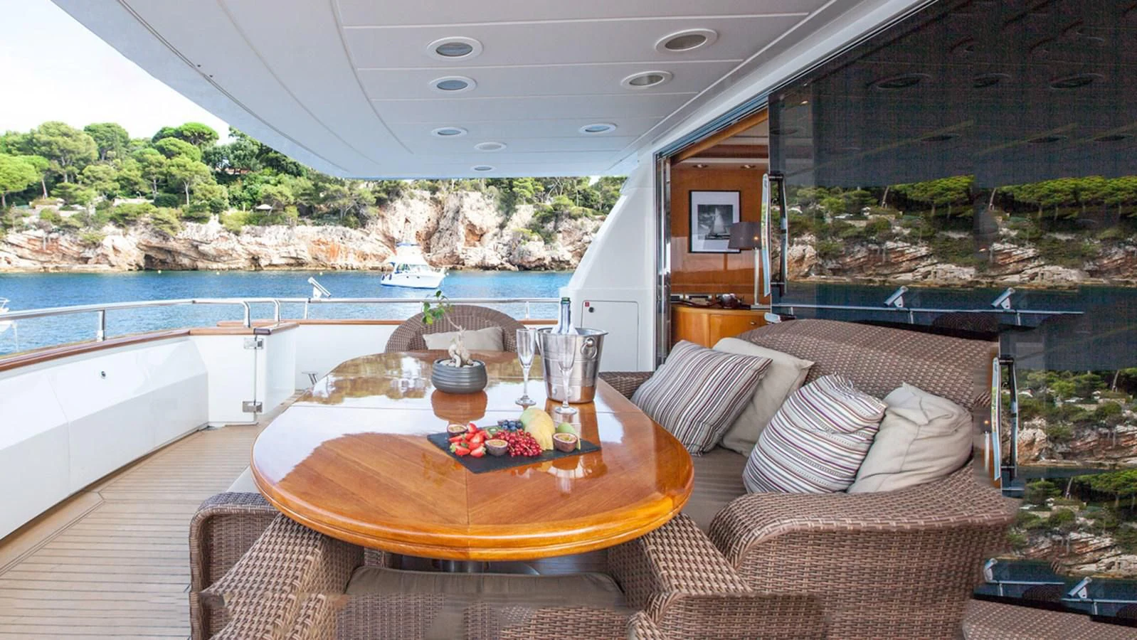 a table on a boat aboard SOLAL Yacht for Sale