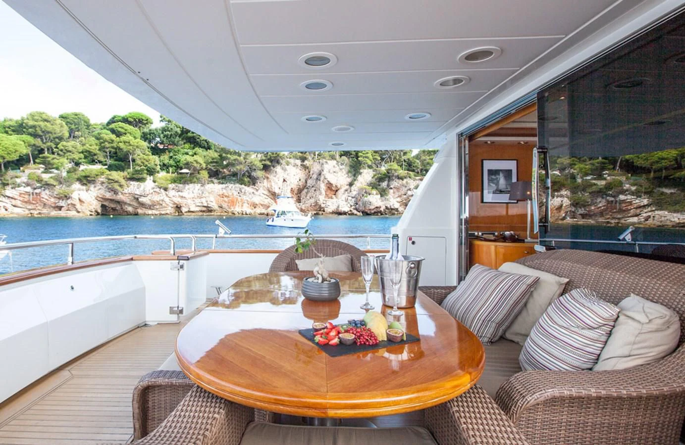 a table on a boat aboard SOLAL Yacht for Sale