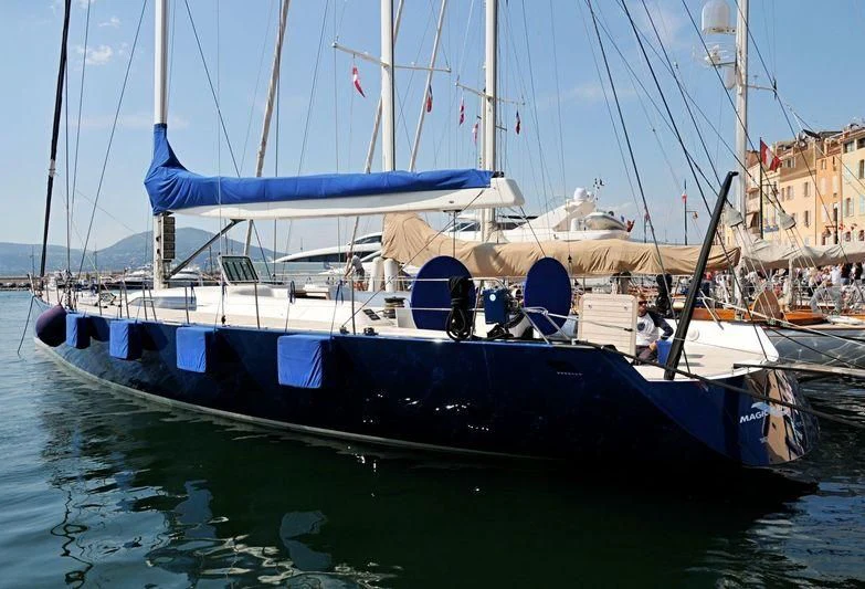 a boat in the water aboard MAGIC BLUE Yacht for Sale