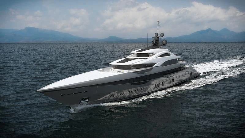 a white yacht in the water aboard TATIANA Yacht for Sale