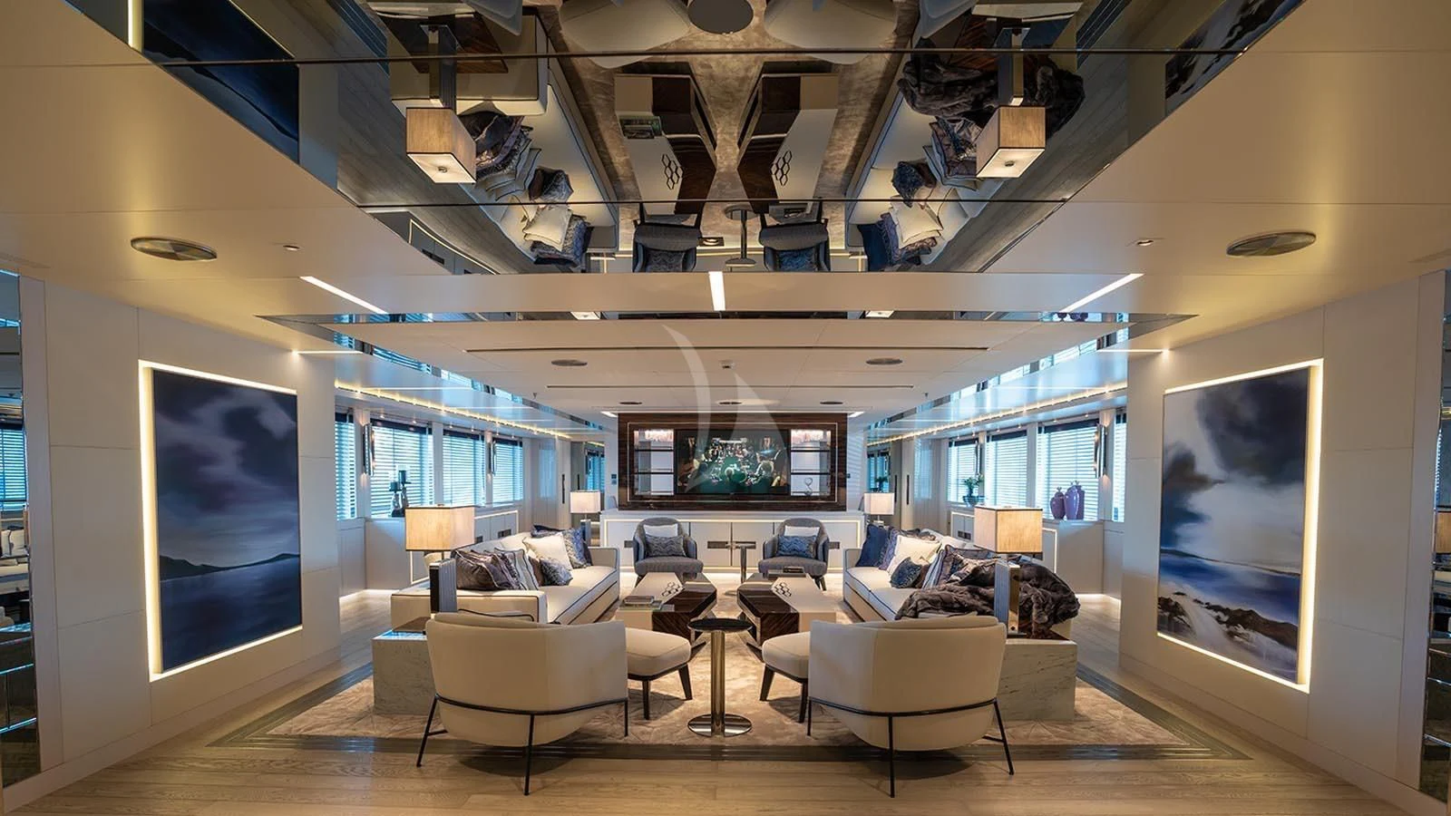 a room with a large screen aboard TATIANA Yacht for Sale