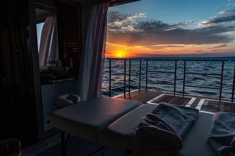 a balcony overlooking the ocean aboard TATIANA Yacht for Sale