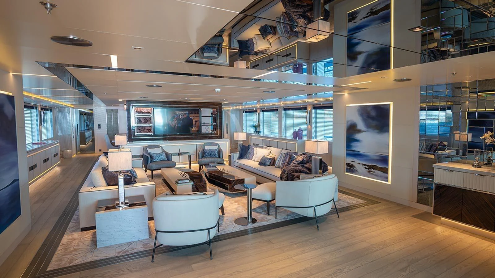 a room with a large screen aboard TATIANA Yacht for Sale