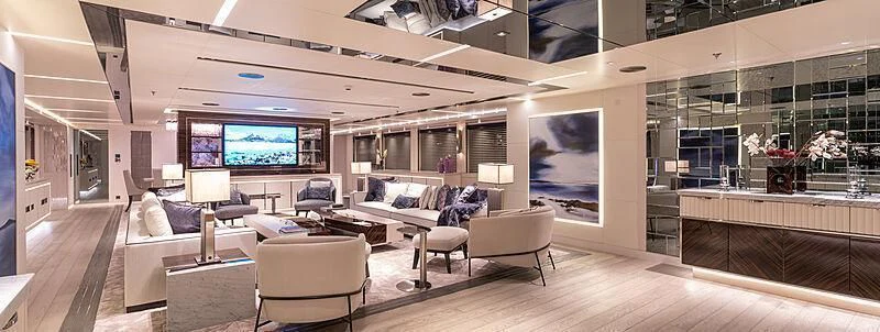 a room with a large screen aboard TATIANA Yacht for Sale