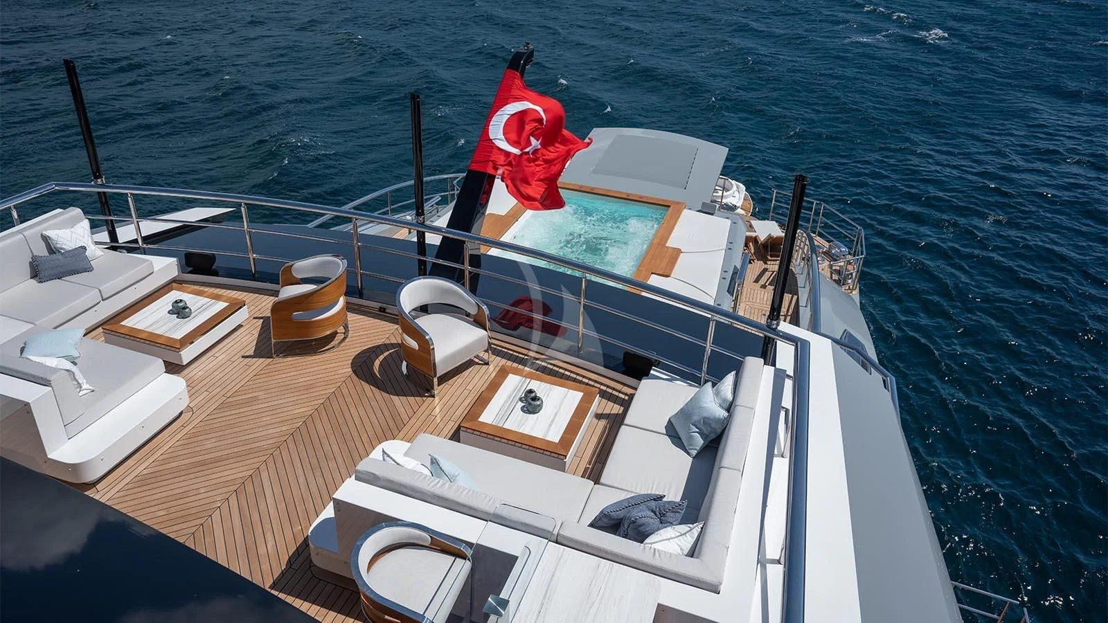 a boat with a red bow aboard TATIANA Yacht for Sale
