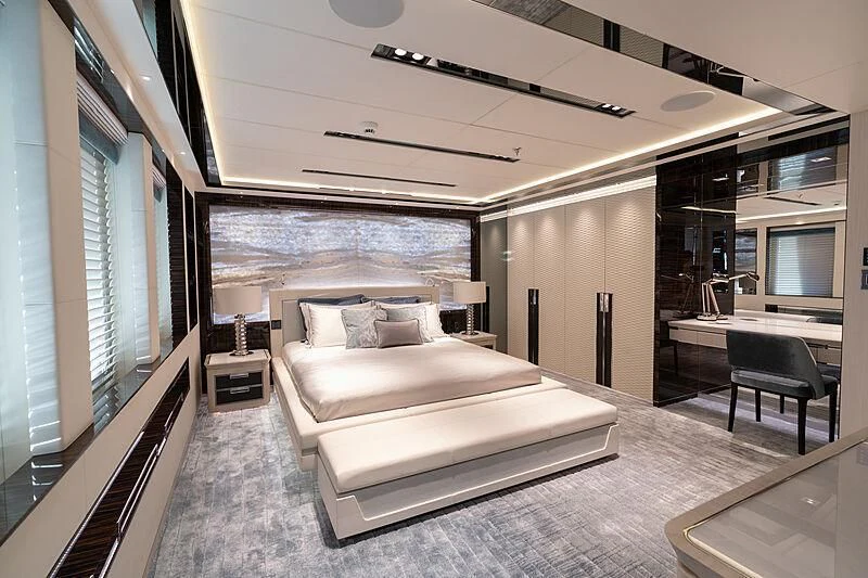 a modern looking living room aboard TATIANA Yacht for Sale