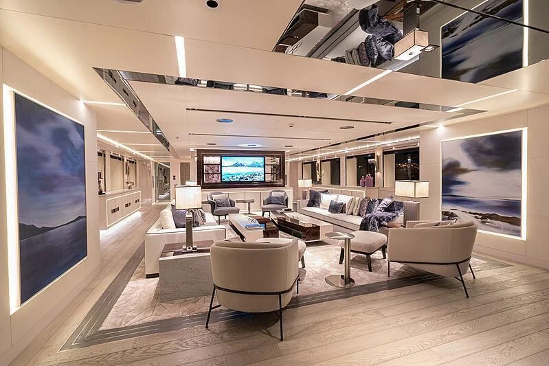 a room with a large screen aboard TATIANA Yacht for Sale
