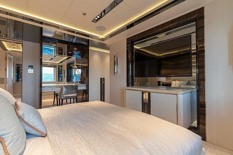 a bed in a room aboard TATIANA Yacht for Sale