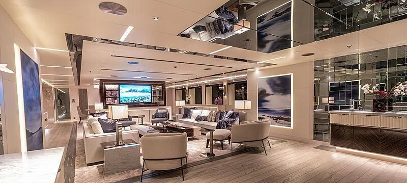 a room with a large screen aboard TATIANA Yacht for Sale