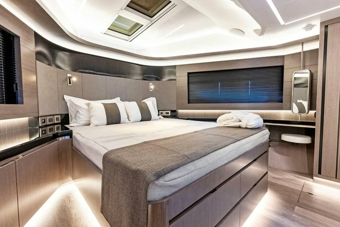 a room with two beds aboard KNEAD IT Yacht for Sale