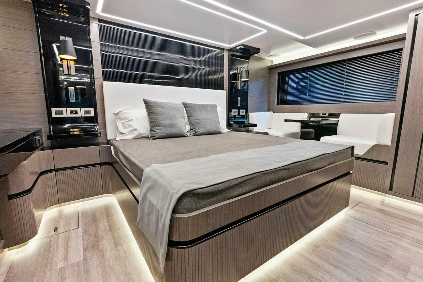 a room with a bed and a tv aboard KNEAD IT Yacht for Sale
