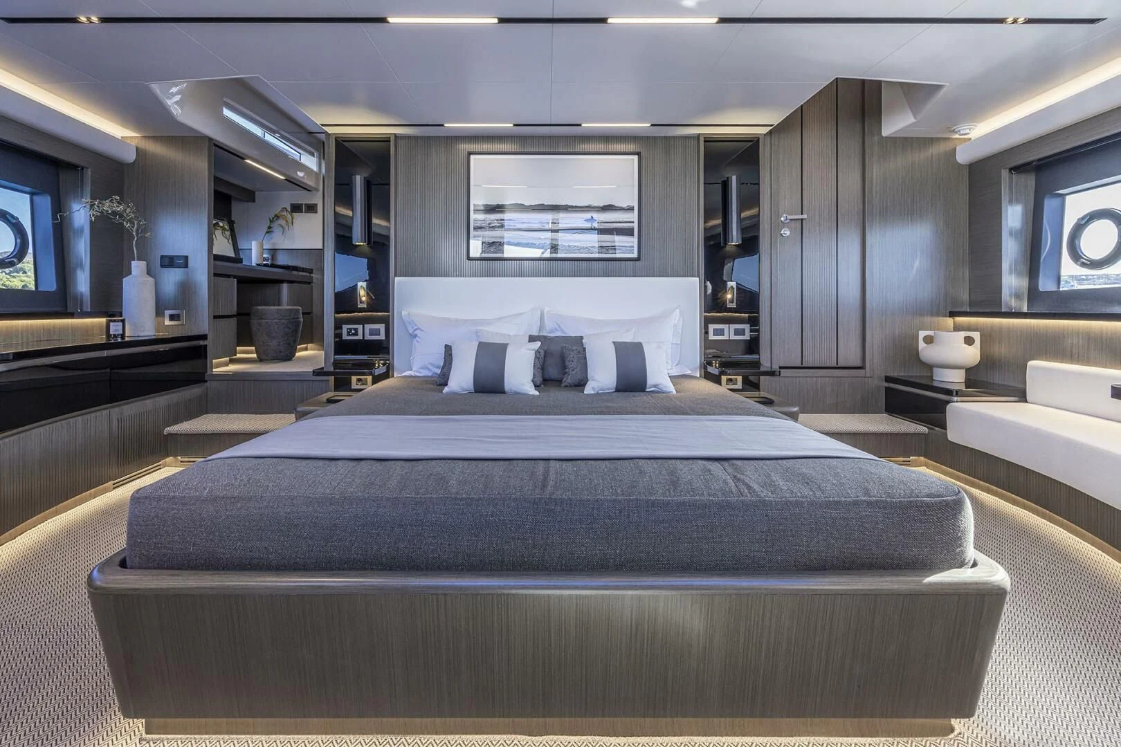 a large bed in a room aboard KNEAD IT Yacht for Sale
