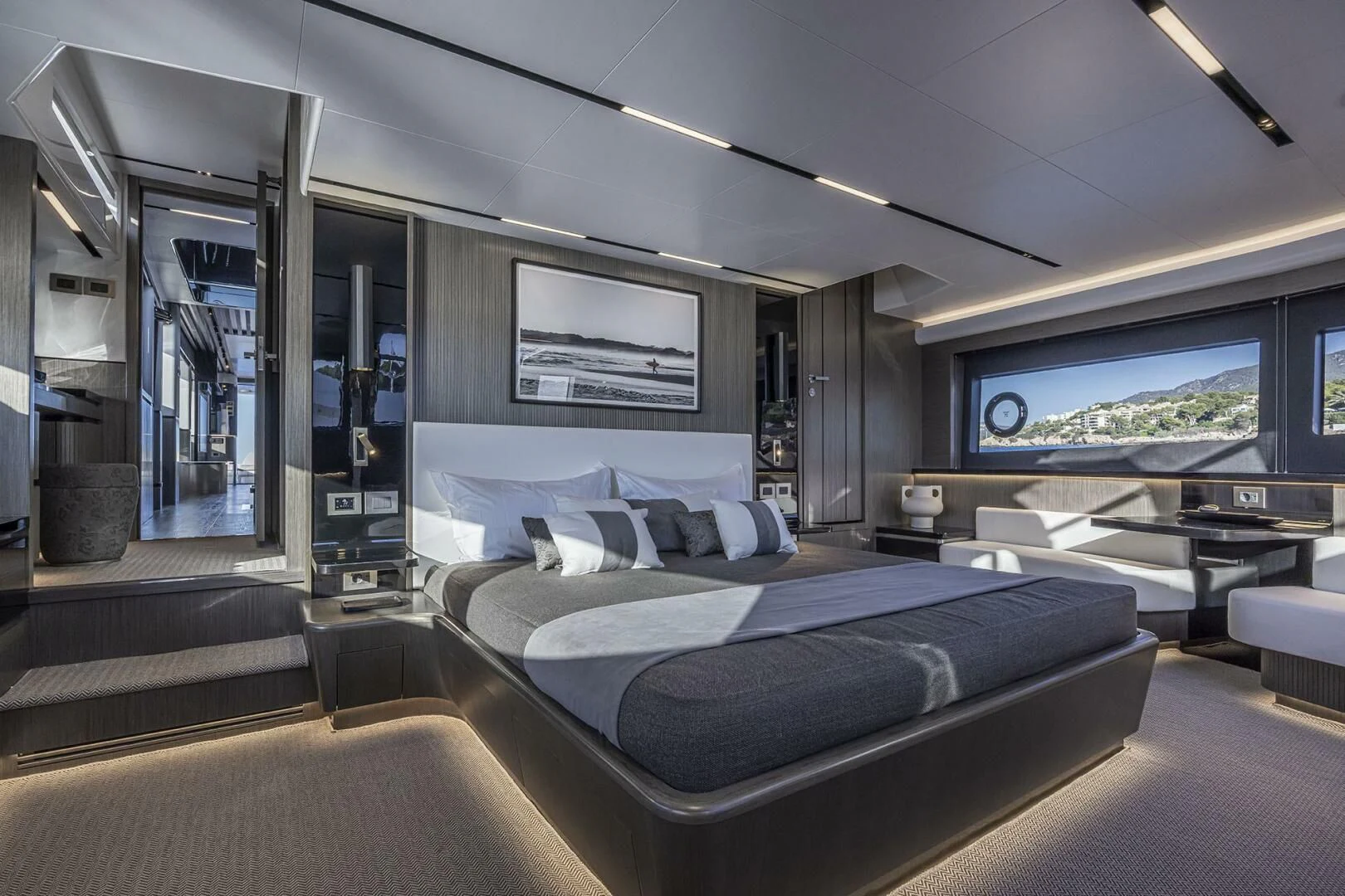 a modern looking living room aboard KNEAD IT Yacht for Sale
