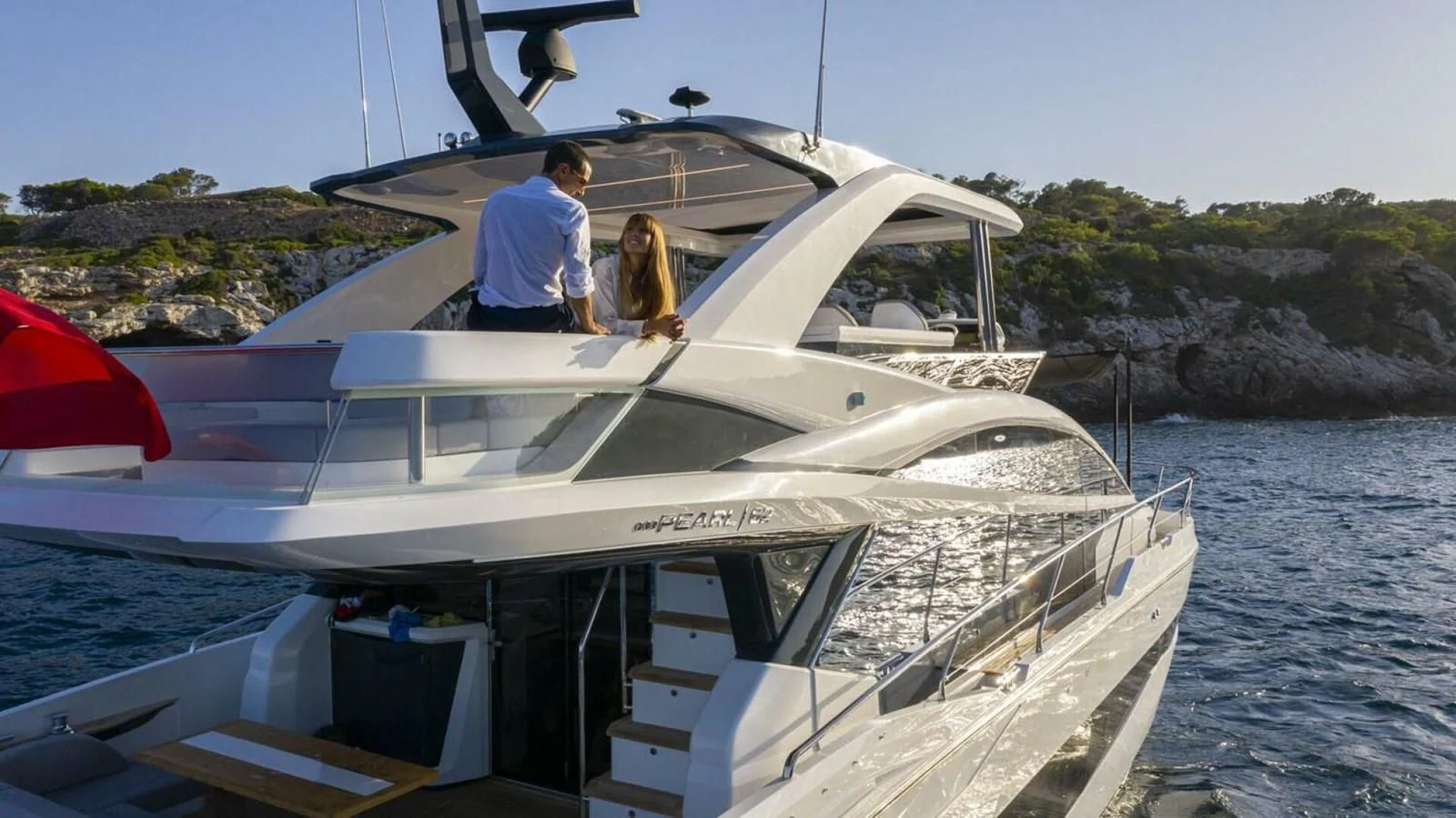 a person and a dog on a boat aboard KNEAD IT Yacht for Sale