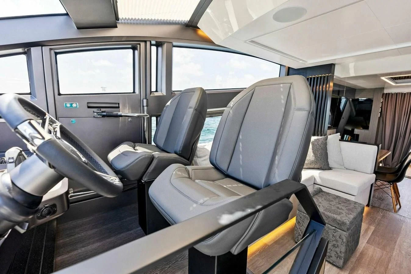 inside of a vehicle with seats aboard KNEAD IT Yacht for Sale