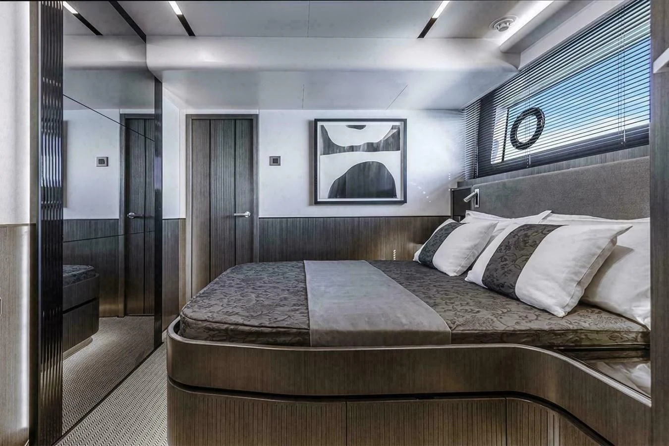 a bed in a room aboard KNEAD IT Yacht for Sale