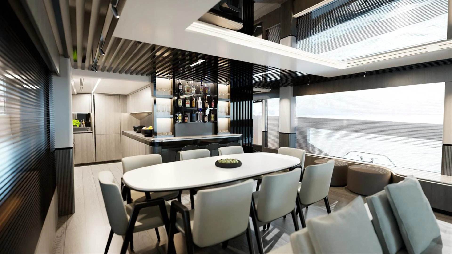 a room with tables and chairs aboard KNEAD IT Yacht for Sale