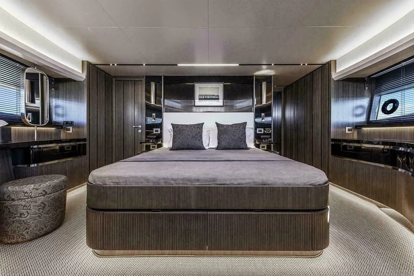 a bed in a room aboard KNEAD IT Yacht for Sale