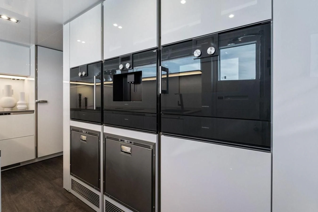 a black and silver cabinet aboard KNEAD IT Yacht for Sale