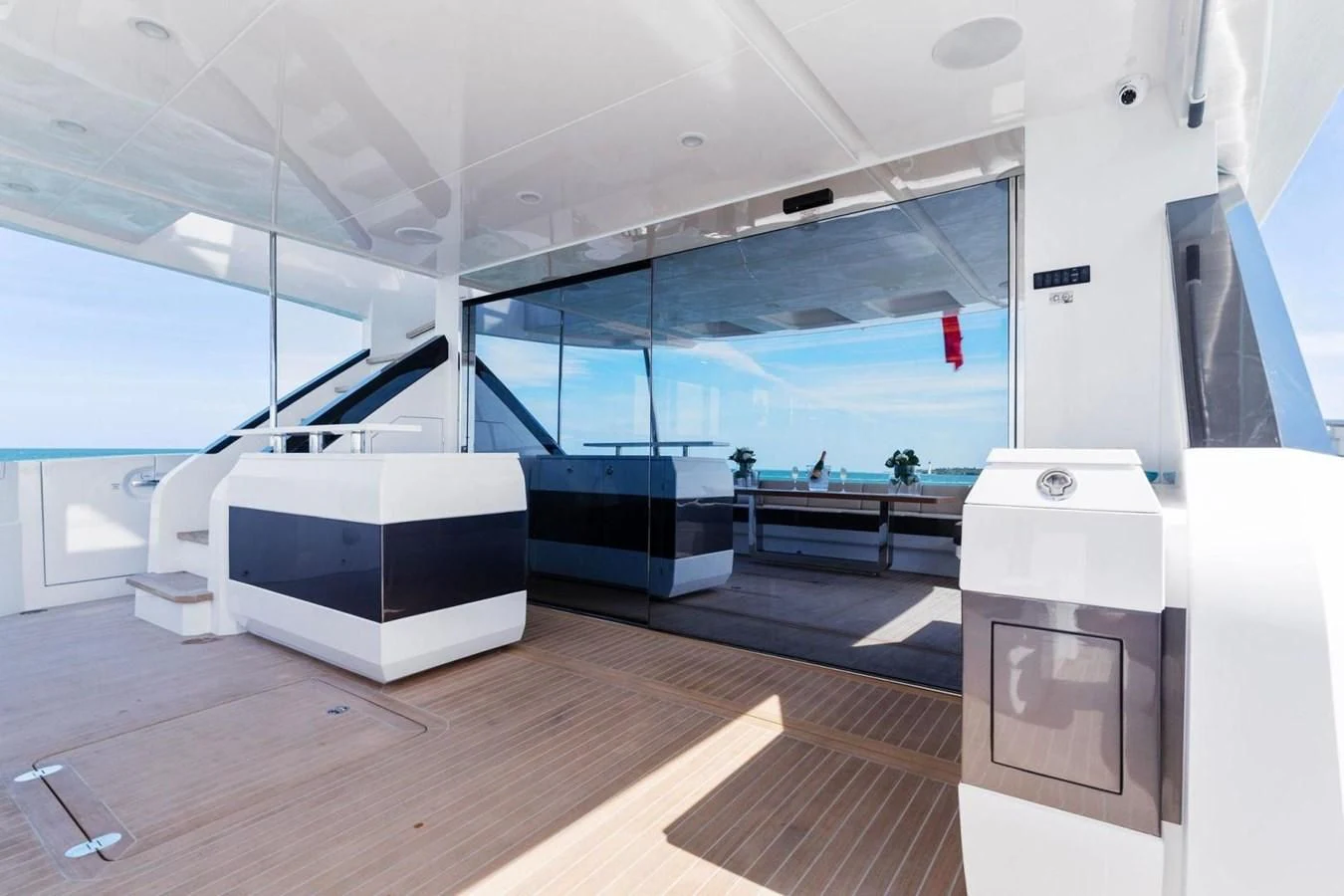 a room with a large glass wall aboard KNEAD IT Yacht for Sale