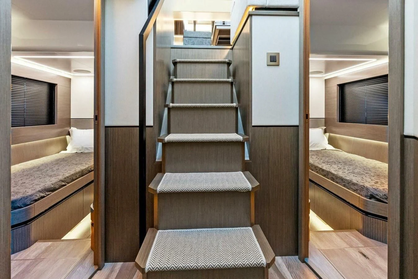 a bunk bed with a wood frame aboard KNEAD IT Yacht for Sale