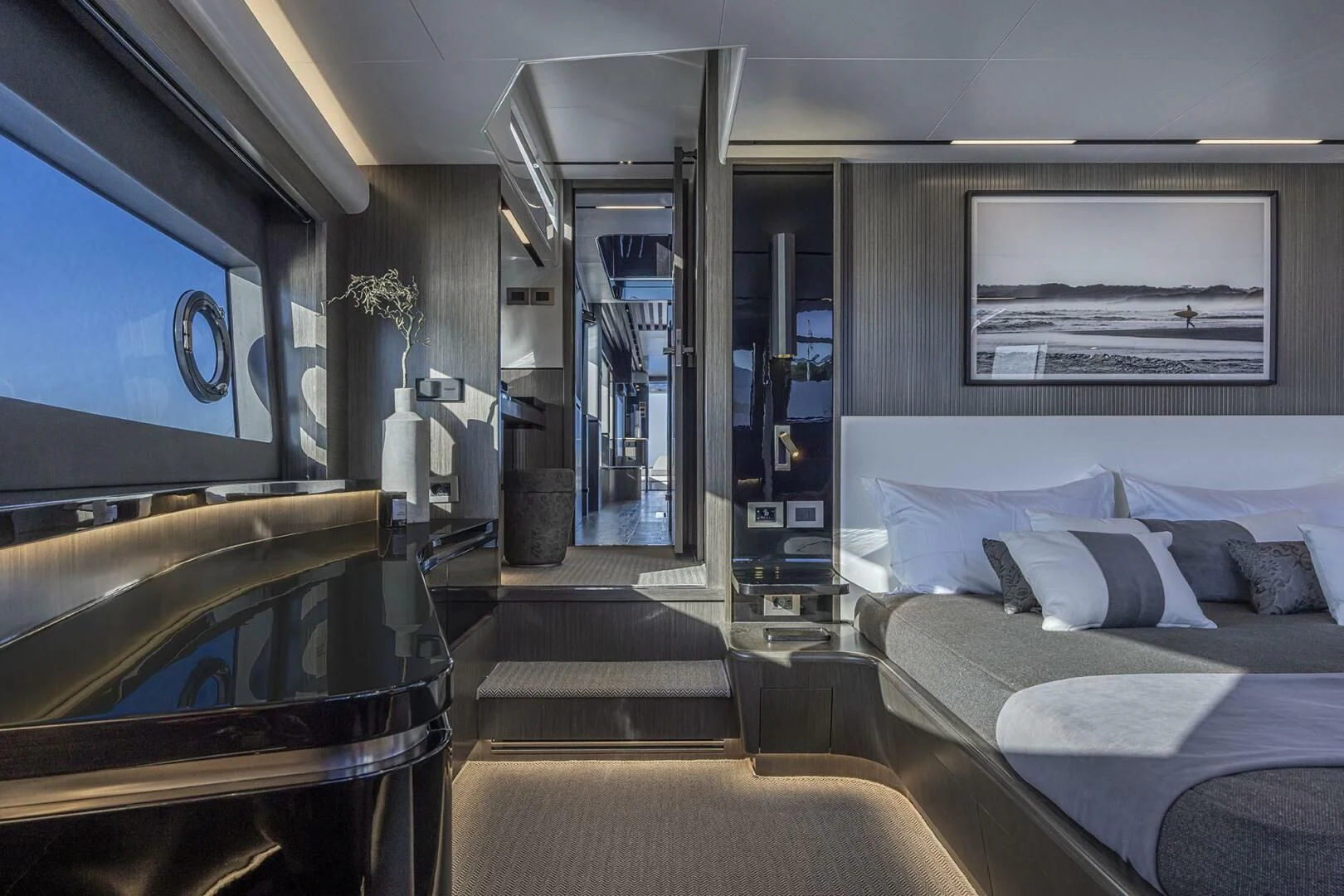 a room with a bed and a couch aboard KNEAD IT Yacht for Sale