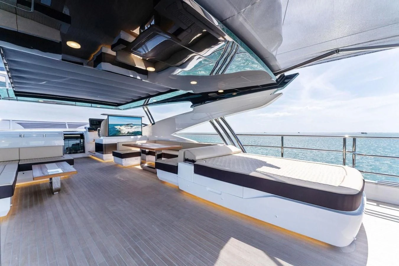 a large white boat in a large building aboard KNEAD IT Yacht for Sale