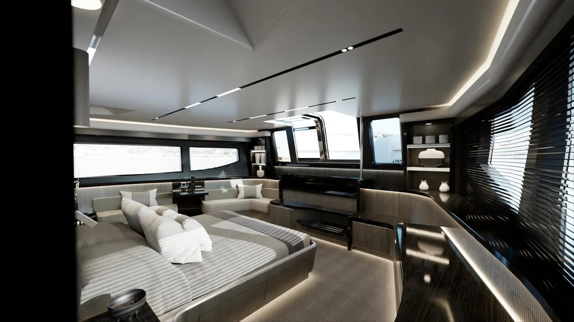 a room with a bed and a tv aboard KNEAD IT Yacht for Sale