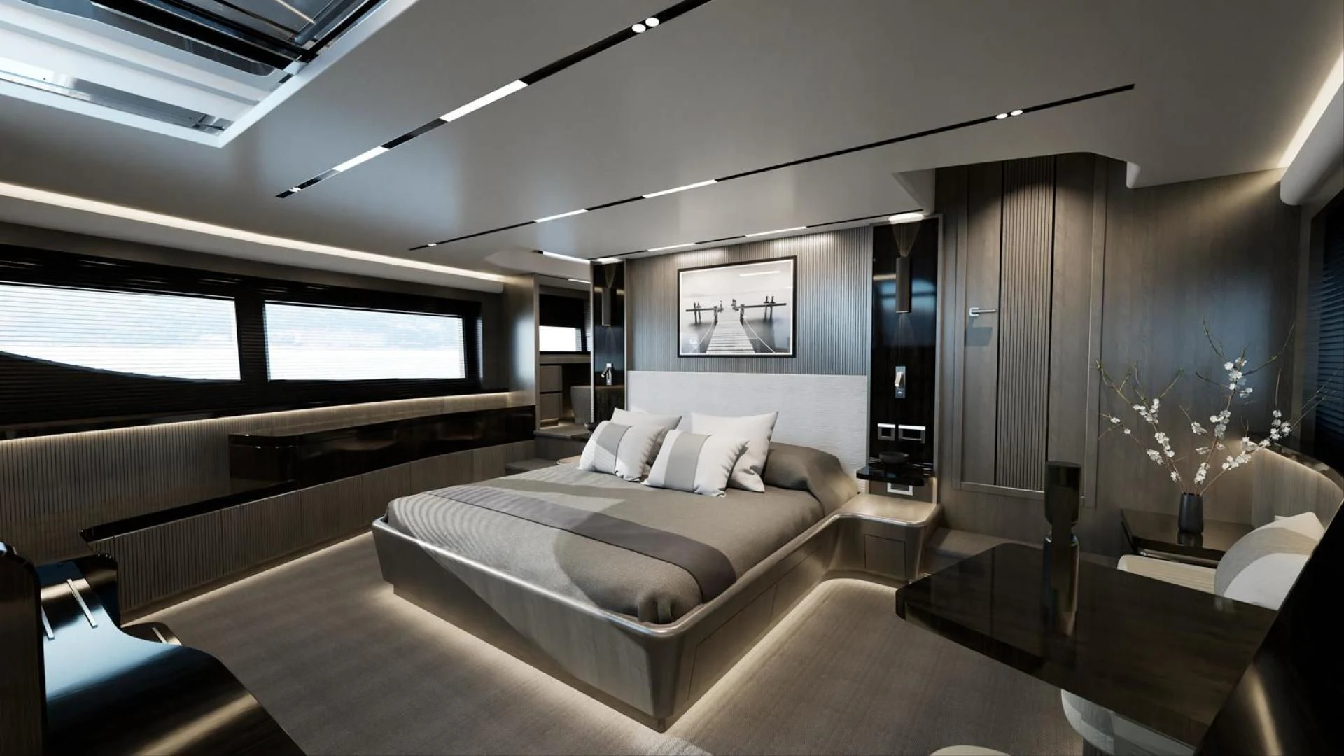 a large room with a bed and a table aboard KNEAD IT Yacht for Sale