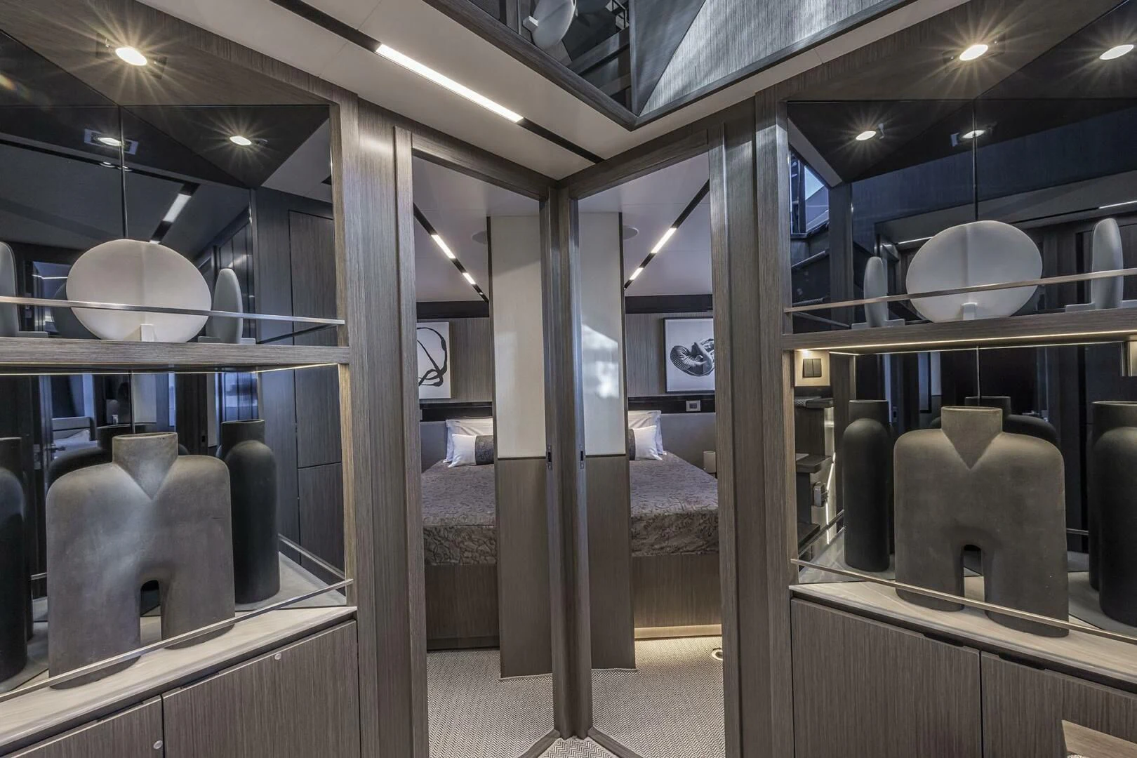 a room with glass walls aboard KNEAD IT Yacht for Sale