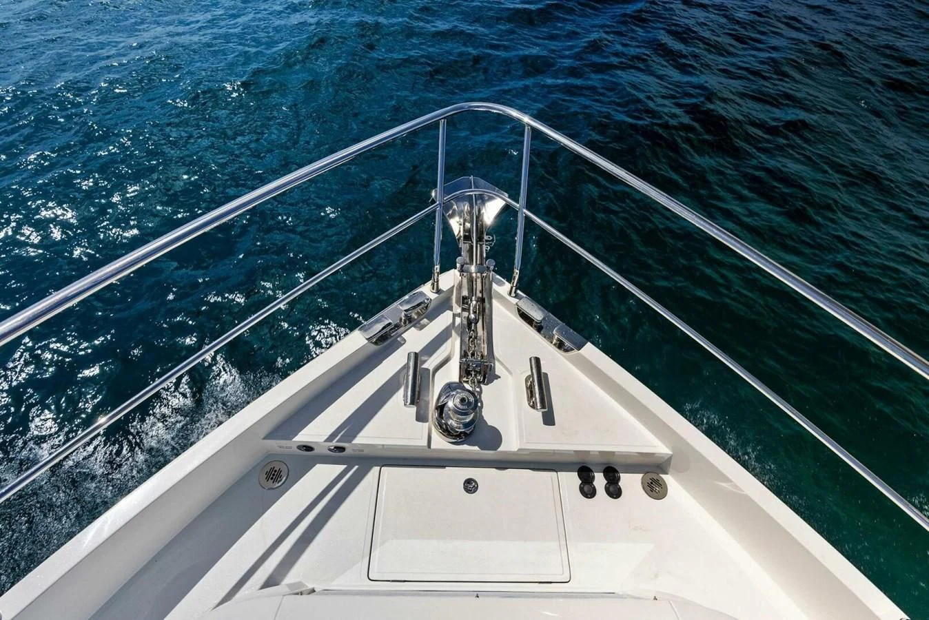 a white boat with a round tower aboard KNEAD IT Yacht for Sale