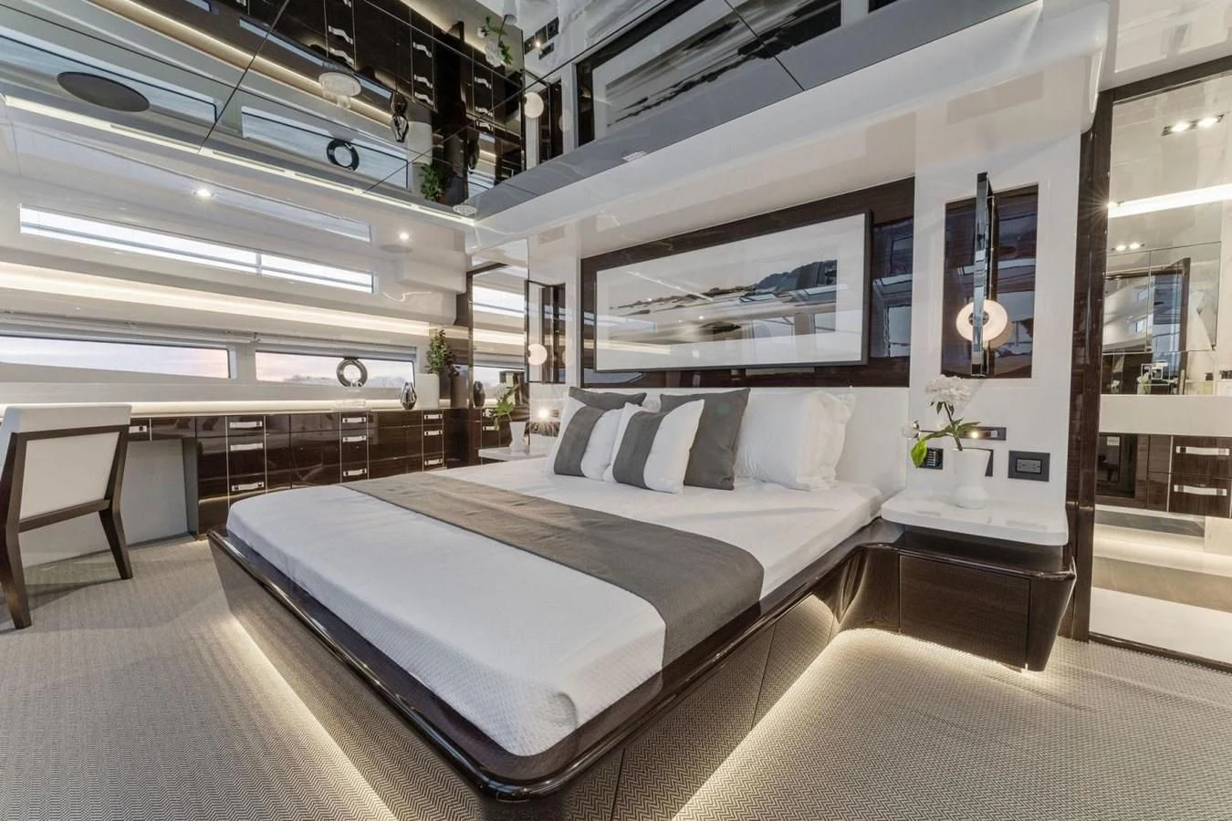 a large bed in a room aboard KNEAD IT Yacht for Sale