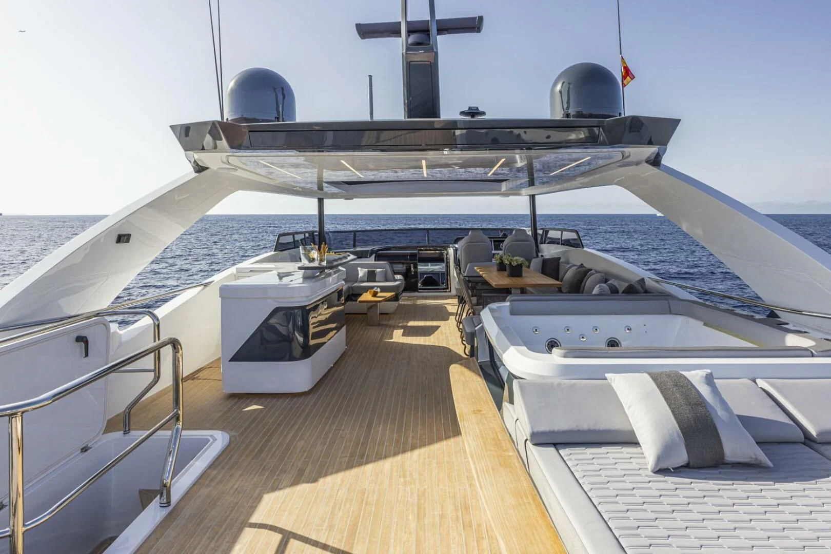 a large ship on a deck aboard KNEAD IT Yacht for Sale