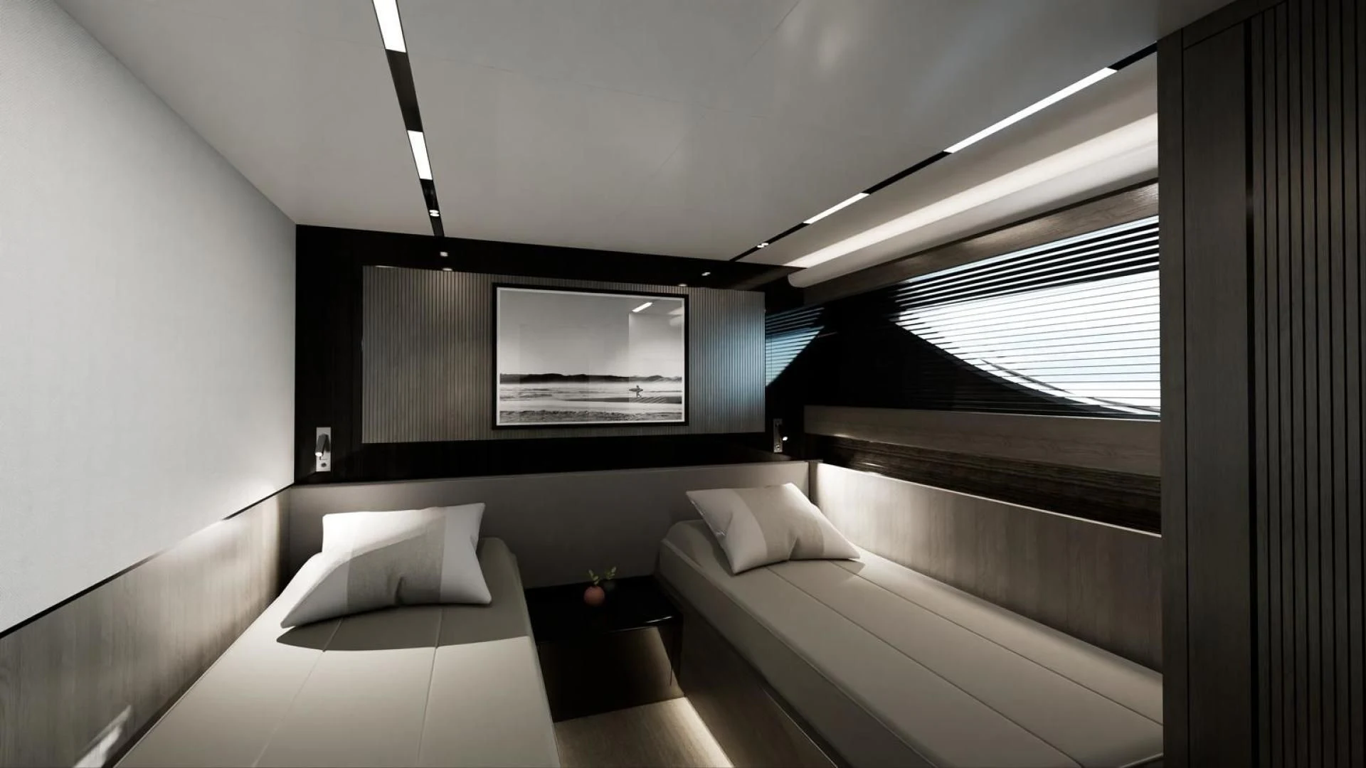 a room with two beds aboard KNEAD IT Yacht for Sale