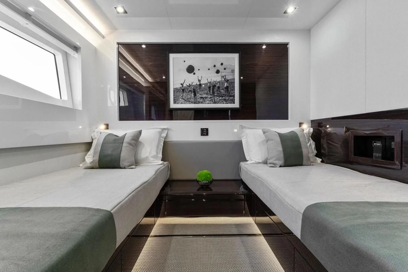 a room with two beds aboard KNEAD IT Yacht for Sale