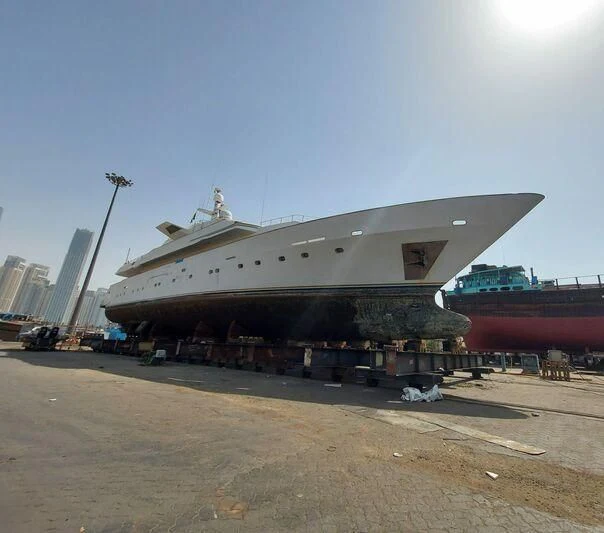 a large ship docked aboard RAMA II Yacht for Sale