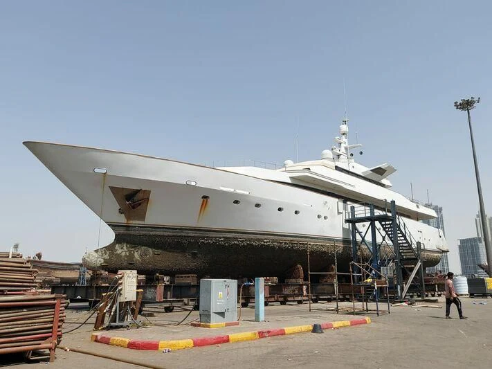a large white boat aboard RAMA II Yacht for Sale