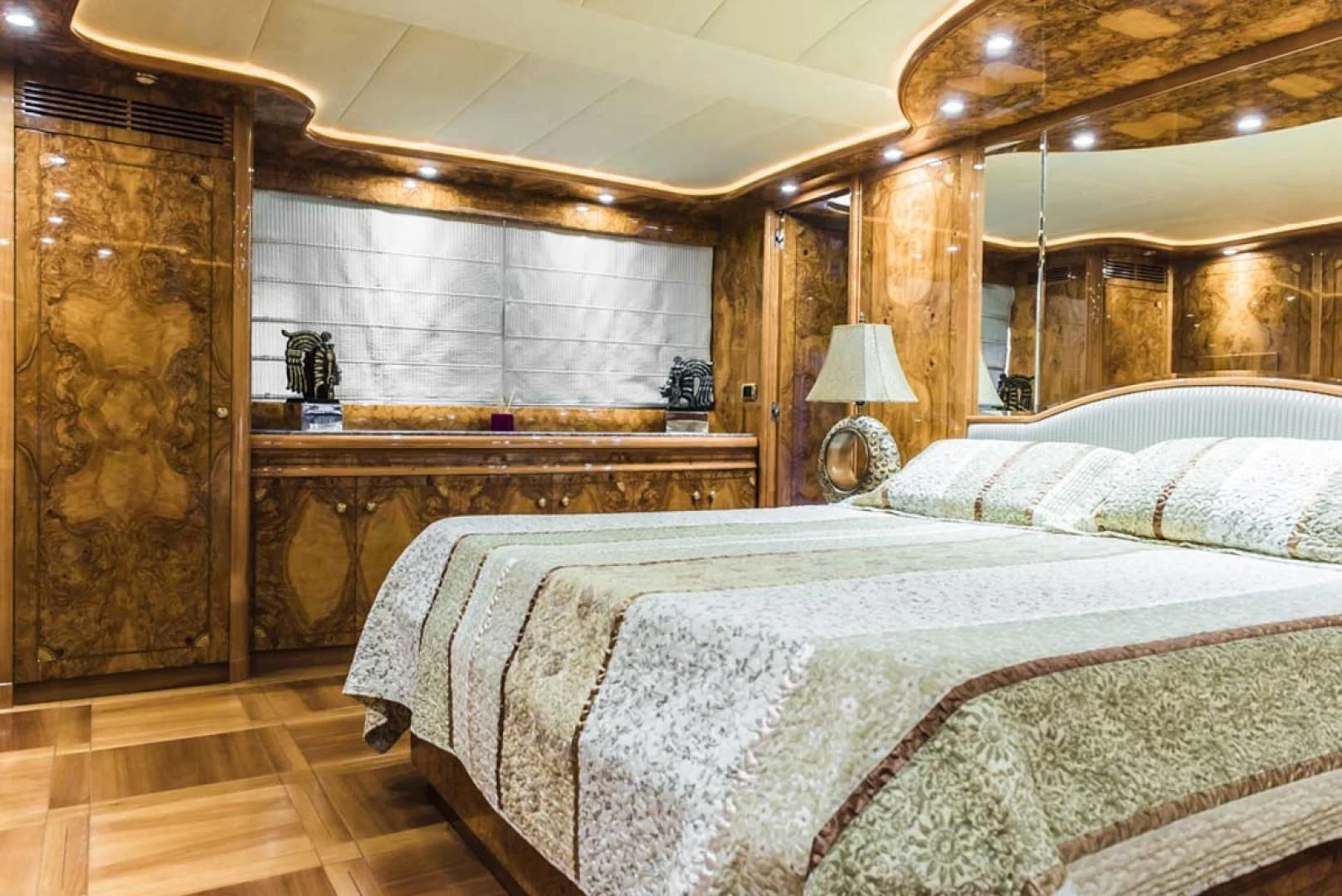a large bedroom with a large bed aboard HEMERA CUARTA Yacht for Sale