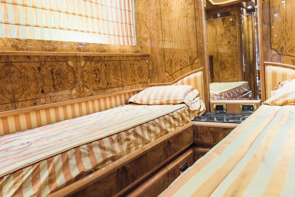 a couple of beds in a room aboard HEMERA CUARTA Yacht for Sale