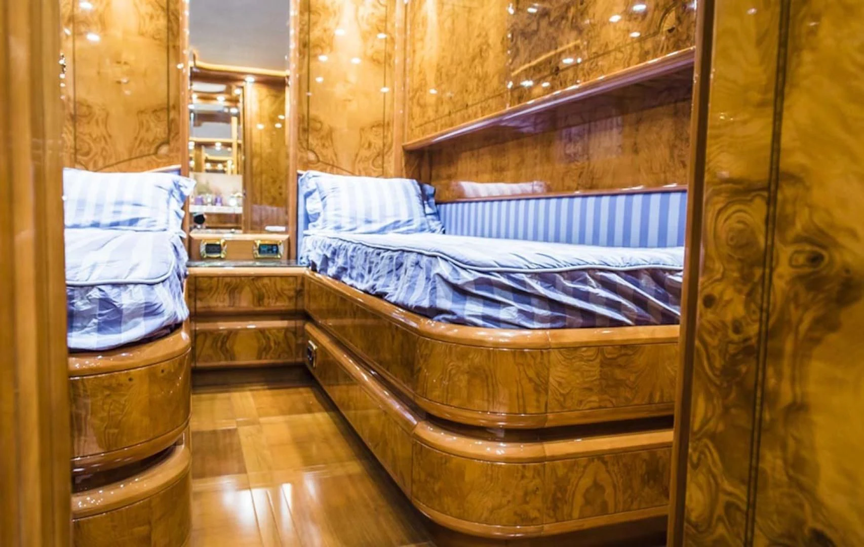 a bed in a room aboard HEMERA CUARTA Yacht for Sale