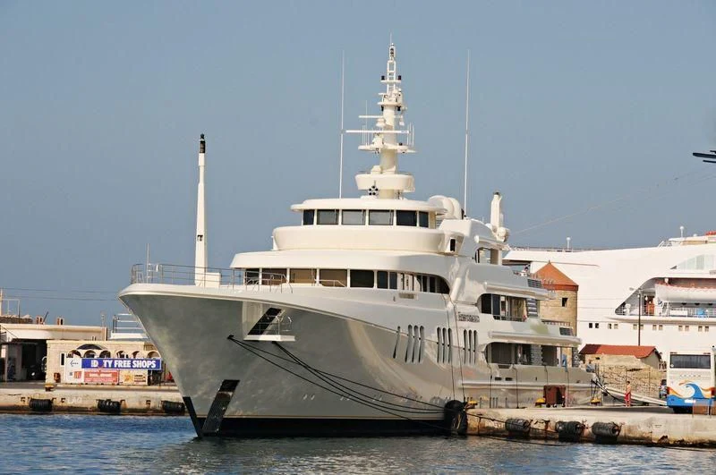 a large white ship aboard ECSTASEA Yacht for Sale