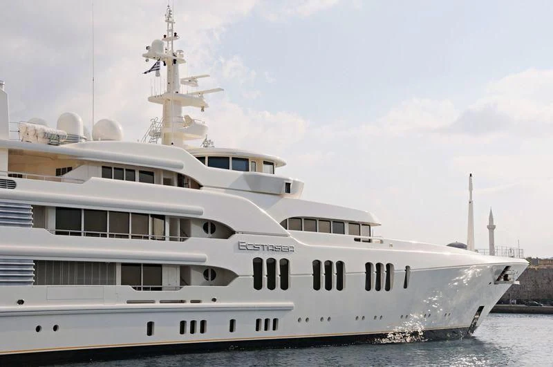 a large white yacht aboard ECSTASEA Yacht for Sale