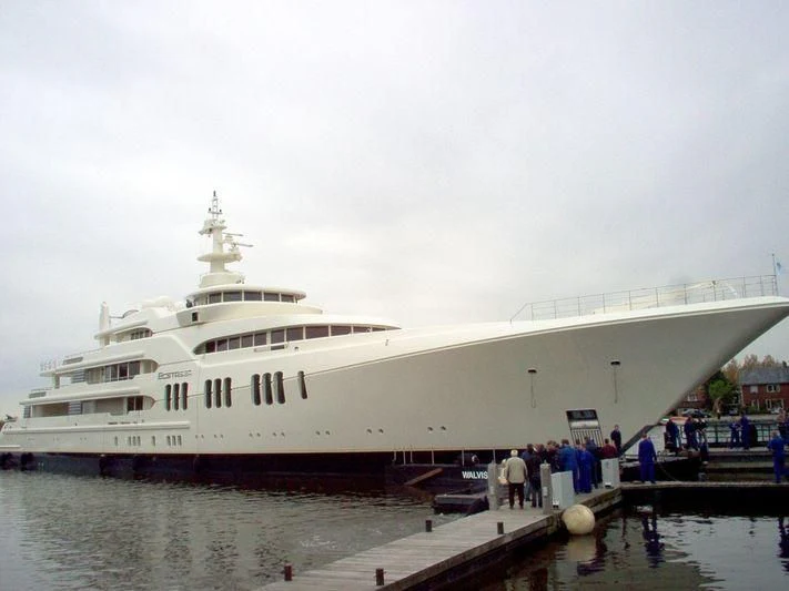 a large white ship aboard ECSTASEA Yacht for Sale